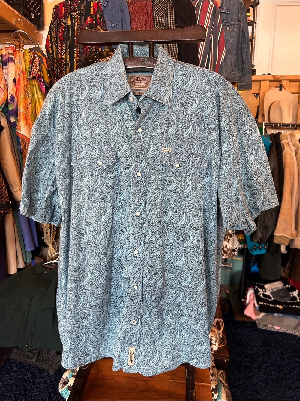 Rafter C western Light Blue Paisley Short-Sleeve Pearl Snap Shirt